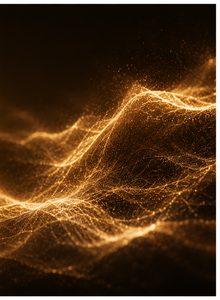 A flowing field of fine gold particles, generative and dynamic