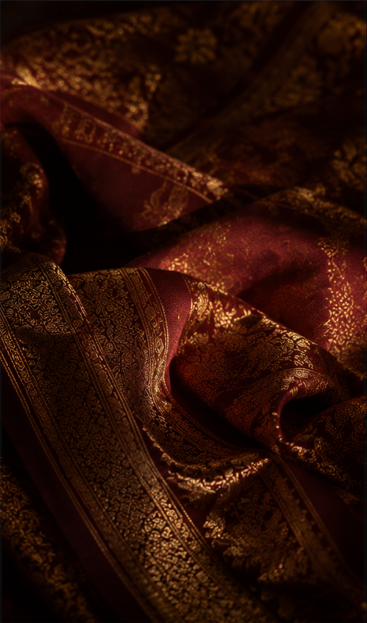 Burgundy and gold brocade, richly woven