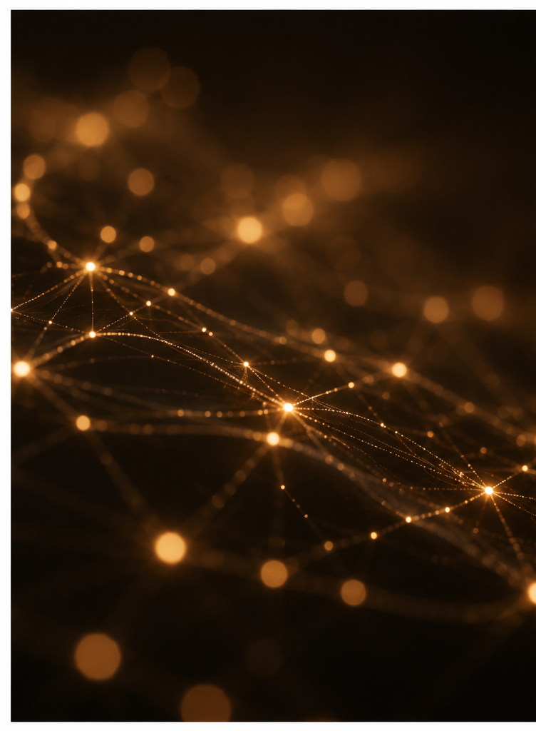Points of light connected across a dark field — a network